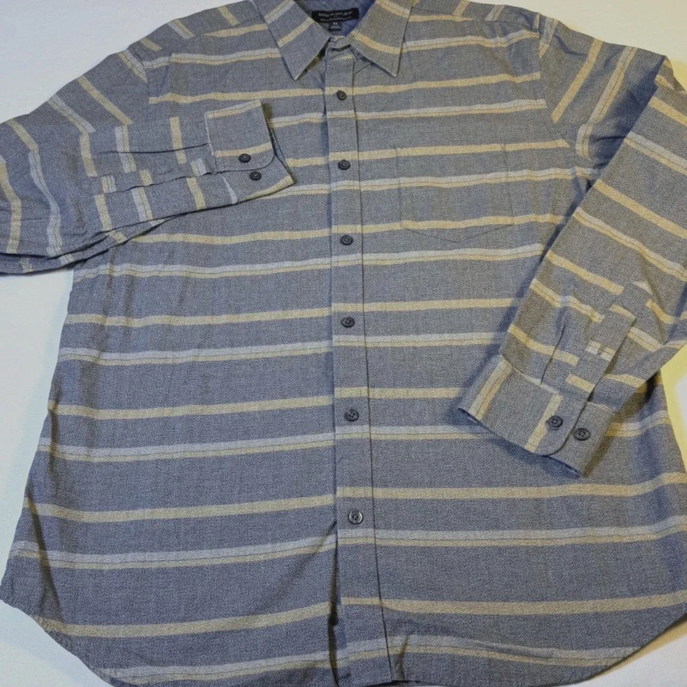 Banana Republic Shirt XL Gray Tan Striped Soft Wash Tailored Slim Fit Cotton